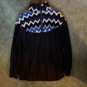 Aerie Black and Blue Chevron Zip-Up Sweater